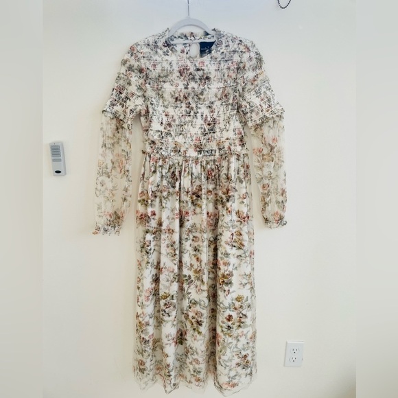 Needle & thread Ivory green garland floral smocked midi dress 10 - Picture 2 of 9